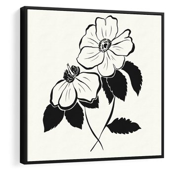 Obraz w ramie 50x50 - Poezja kwiecistej kreski - kwiaty, minimalistyczne - rama czarna