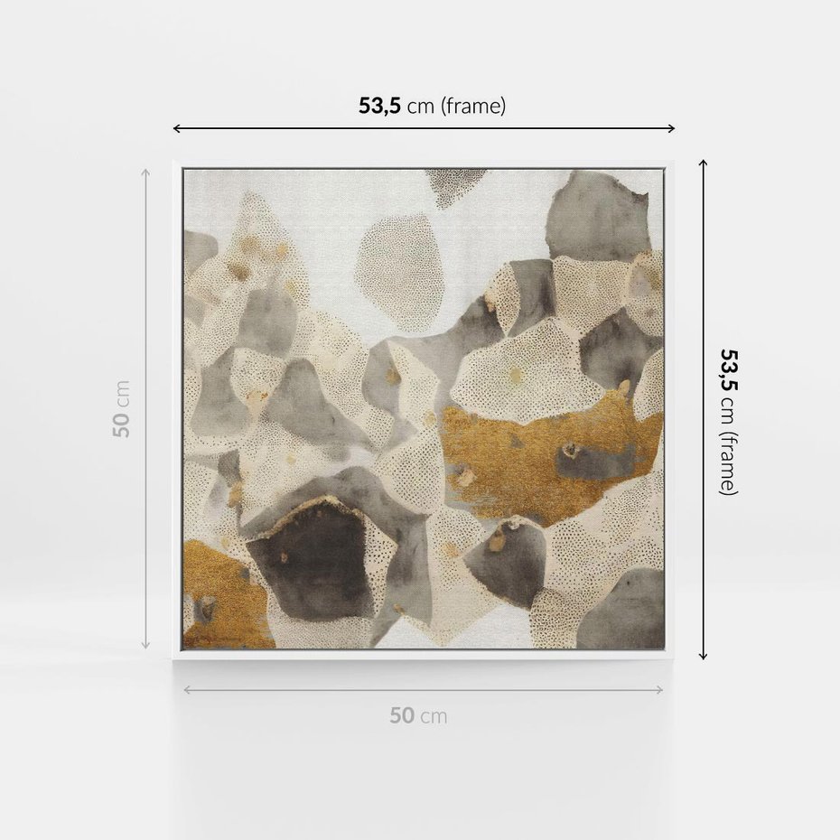 Obraz w ramie 50x50 - Nowoczesne Złoto i Szarość - plamy, złoto - rama biała