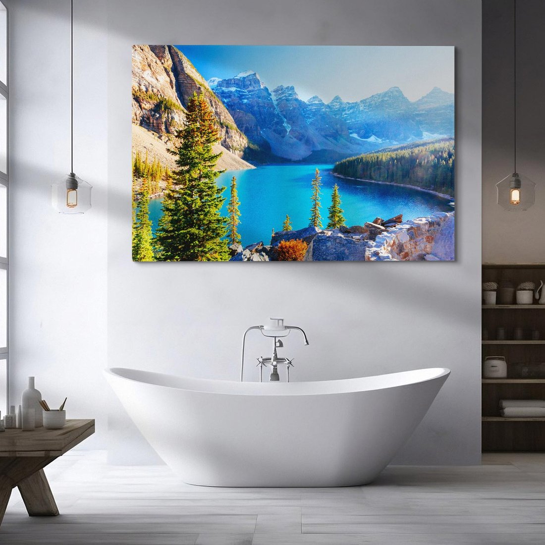 Obraz na płótnie 100x70 - Górskie jezioro: harmonia natury - góry, jezioro