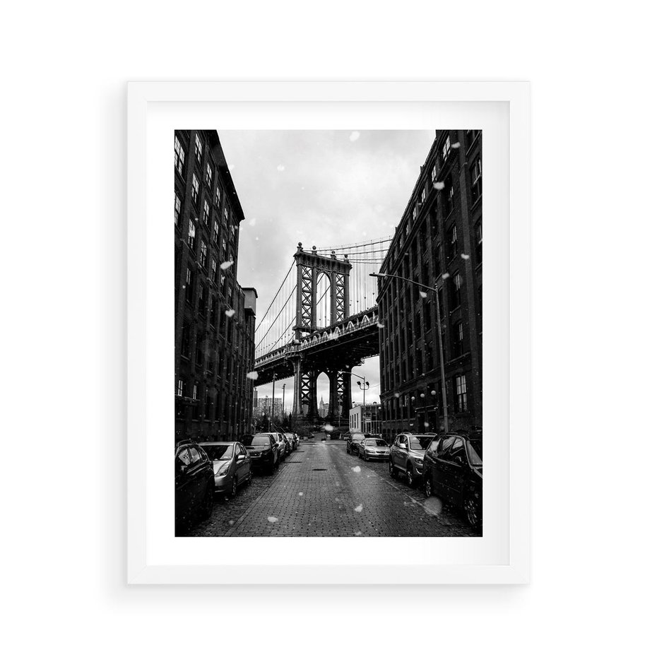 Plakat w ramie 40x50 - Ikona Miasta - Nowy Jork, most - rama biała