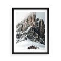Plakat w ramie 40x50 - Górski Raj z Chatką - górskie szczyty, ośnieżone góry - rama czarna