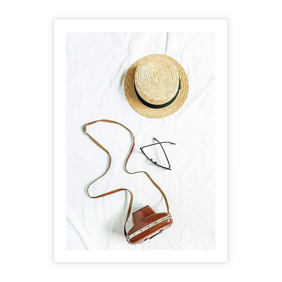 Plakat bez ramy 40x50 - Artystyczna Dusza - boho kompozycja, kapelusz słomkowy