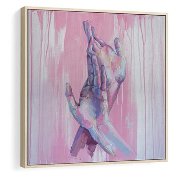 Obraz w ramie 50x50 - Splecione - obraz olejny, pastelowe kolory - rama drewno