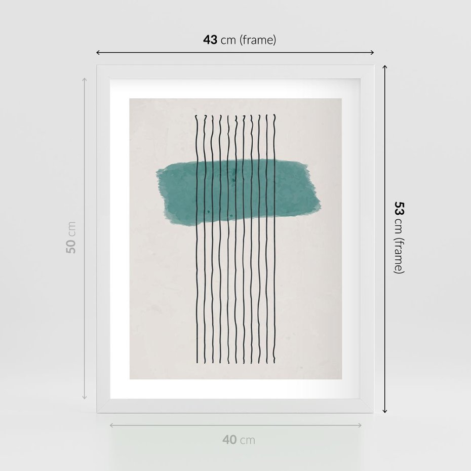 Plakat w ramie 40x50 - Bezczasowe Wspomnienia - abstrakcyjna akwarelowa plama, nieregularne kreski - rama biała