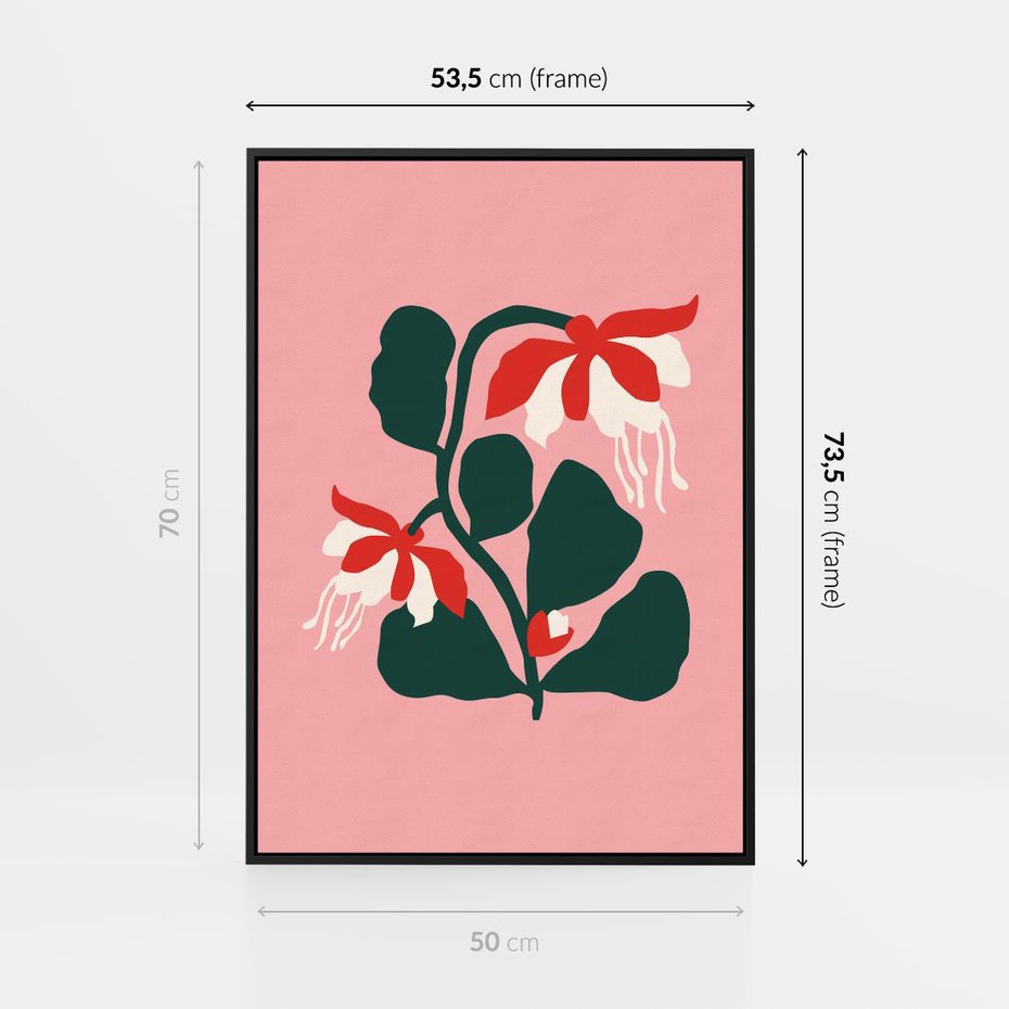 Obraz w ramie 50x70 - Migotliwa Kreatywność - abstrakcyjne kwiaty, różowe tło - rama czarna