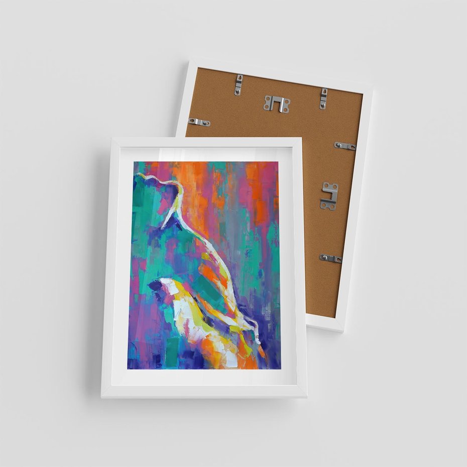 Plakat w ramie 30x40 - Olejne Wibrujące Emocje - abstrakcyjny obraz, różne kolorowe maźnięcia pędzla - rama biała