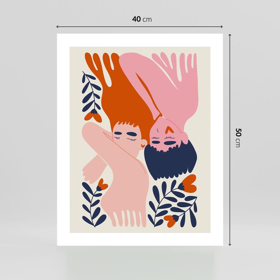 Plakat bez ramy 40x50 - Miłość w Dwóch Sercach - miłość, para zakochanych