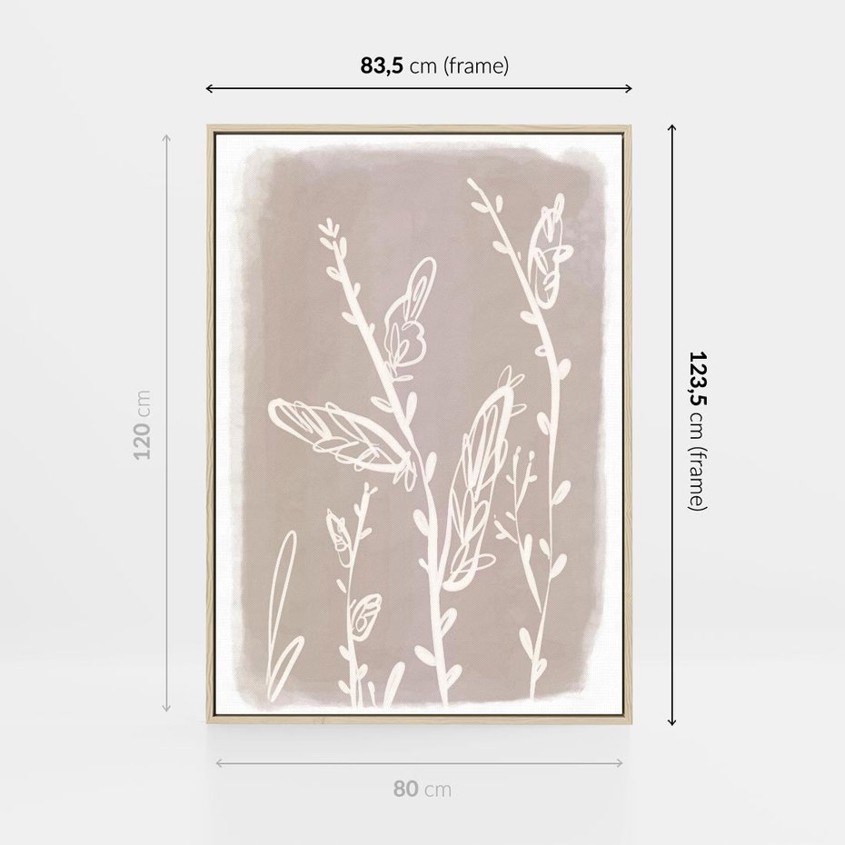 Obraz w ramie 80x120 - Roślinne Przeniknięcia - nowoczesny subtelny plakat, beżowy - rama drewno