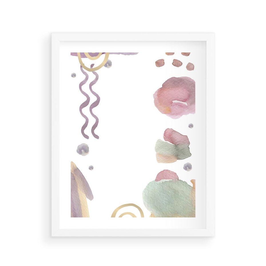 Plakat w ramie 40x50 - Pastelowe Wnętrza Emocji - abstrakcyjny palakt, akwarelowe plamy - rama biała