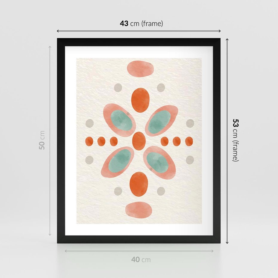 Plakat w ramie 40x50 - Symfonia Natury - abstrakcyjne plamy w odcieniach pomarańczowym, kropki plamki - rama czarna