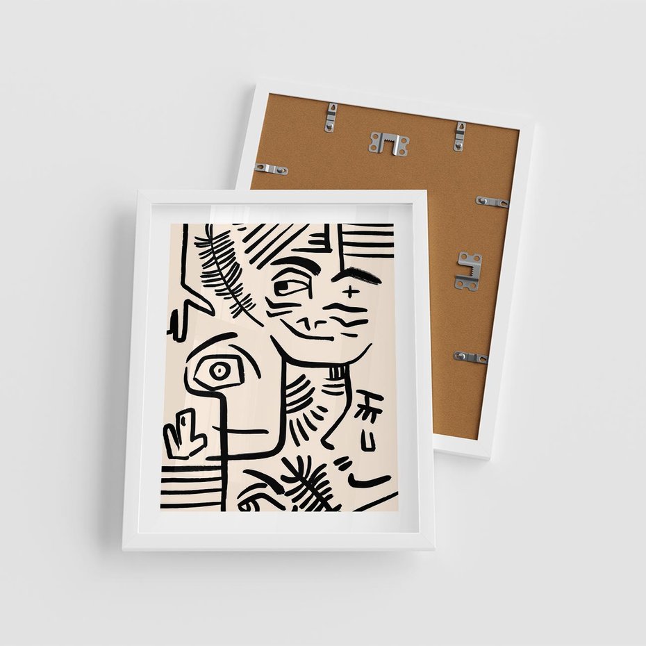 Plakat w ramie 40x50 - Ekspresyjne Odbicia Współczesności - abstrakcyjna grafika, minimalizm - rama biała