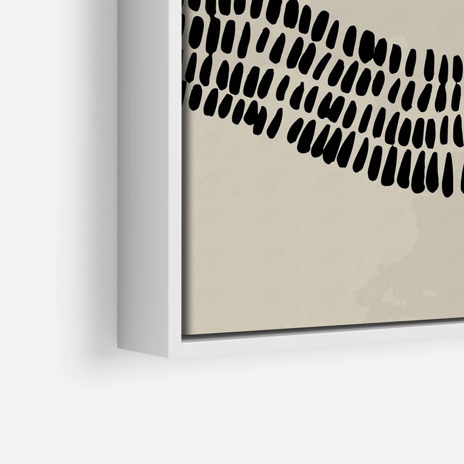 Obraz w ramie 50x50 - Kontury Ewolucji Materii - boho plakat, czarne kropki kreski - rama biała