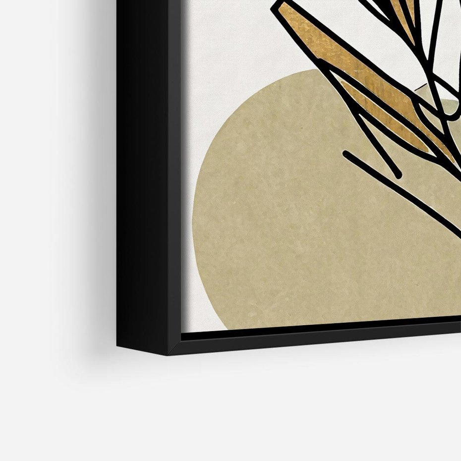 Obraz w ramie 50x50 - Migocące Ścieżki Wizji - abstrakcyjny obraz boho, liście - rama czarna