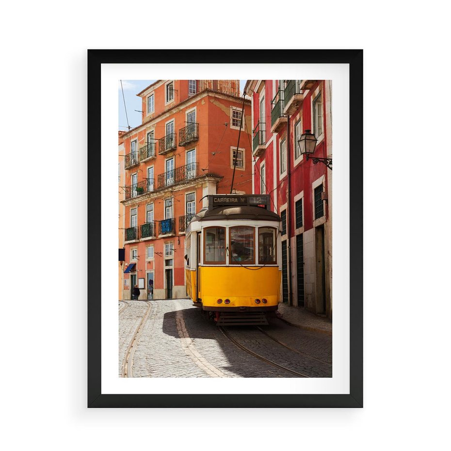 Plakat w ramie 50x70 - Urok tramwaju w Lizbonie - Lizbona, tramwaj - rama czarna
