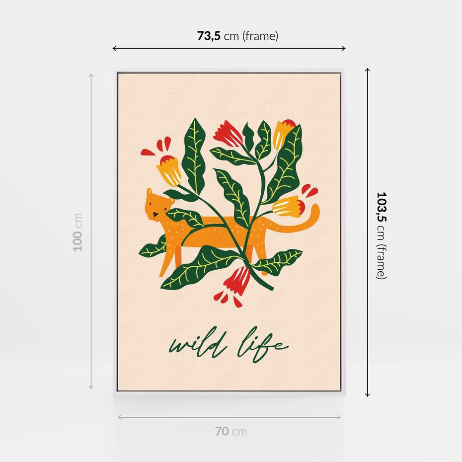 Obraz w ramie 70x100 - Tygrys w Kwiatach - tygrys, plakat - rama biała