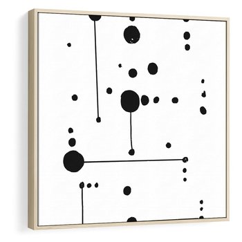 Obraz w ramie 50x50 - Nocne Zawirowania - abstrakcyjny plakat, czarne kropki i kreski - rama drewno