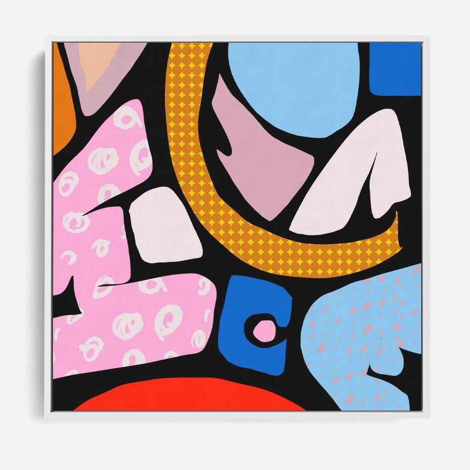 Obraz w ramie 80x80 - Kolory Komiksu - abstrakcyjne formy, komiksowy styl - rama biała