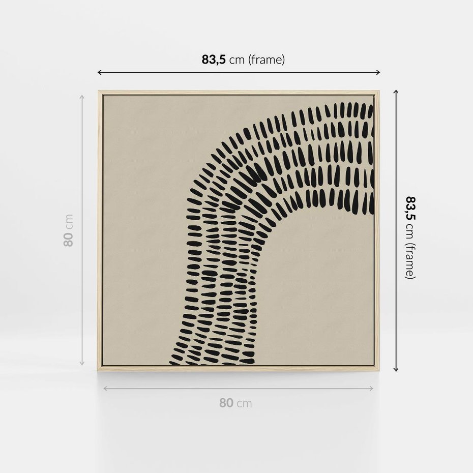 Obraz w ramie 80x80 - Migotliwa Innowacyjna Ekspresja - boho plakat, czarne kropki kreski - rama drewno