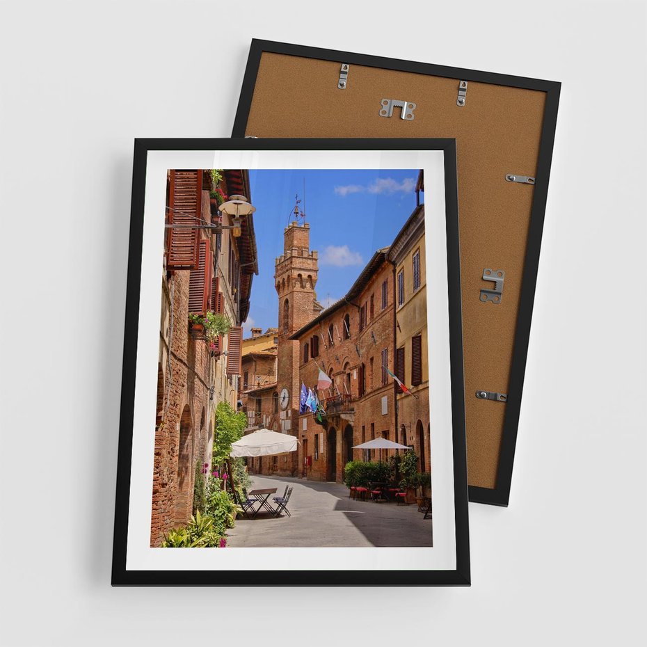 Plakat w ramie 50x70 - Urok włoskich uliczek - włoskie, uliczki - rama czarna