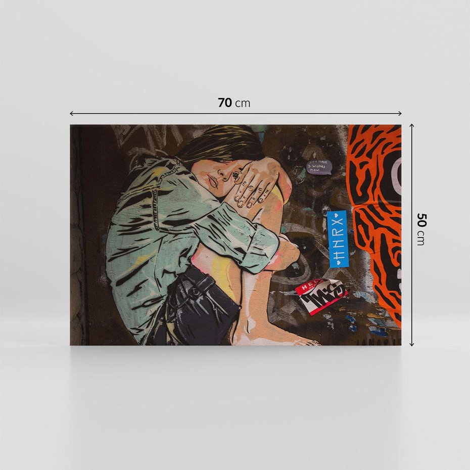 Obraz na płótnie 70x50 - Kobieta wśród graffiti - kobieta, graffiti