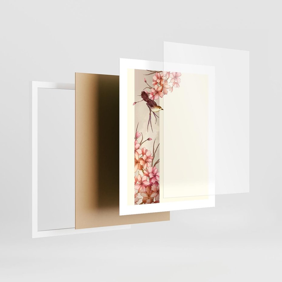 Plakat w ramie 40x50 - Rozkwitające Marzenia - japońska sztuka, ptak - rama biała