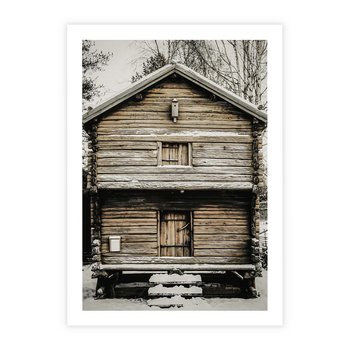 Plakat bez ramy 40x50 - Stary Drewniany Dom w Śniegu - stary drewniany dom, zima