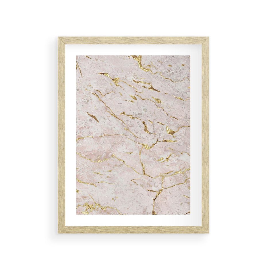 Plakat w ramie 30x40 - Beżowy Marmur i Złoto - marmur, beżowy marmur - rama drewno