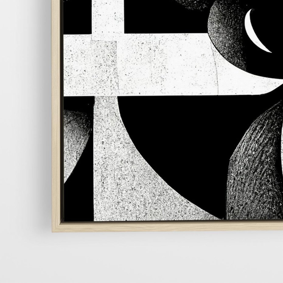 Obraz w ramie 70x50 - Harmonia świateł i cieni - abstrakcja czarno biała, geometria - rama drewno