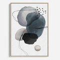 Obraz w ramie 70x100 - Wibracje Kształtów - abstrakcyjne plamy akwarelowe, czarny szkic - rama drewno