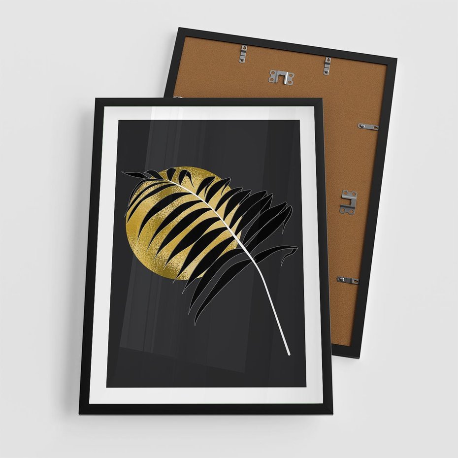 Plakat w ramie 50x70 - Egzotyczna Elegancja - palma, na czarnym tle - rama czarna