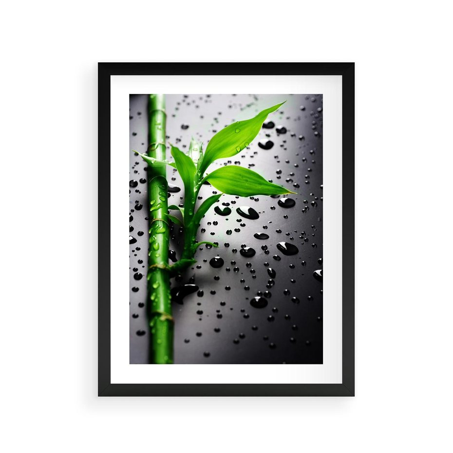 Plakat w ramie 30x40 - Bambusowa Harmonia - bambus, liście - rama czarna