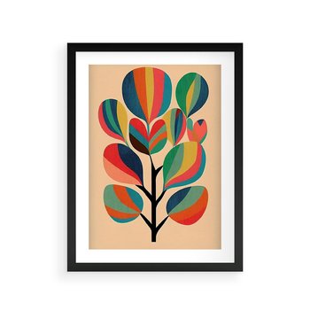 Plakat w ramie 30x40 - Harmonia Rozplątanych Form - abstrakcyjny kolorowy tęczowy obraz, inspiracje roślinne - rama czarna