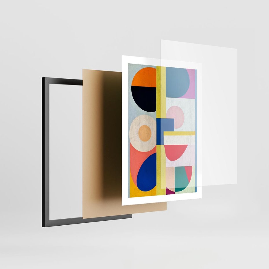 Plakat w ramie 50x70 - Harmonia Kolorowych Impulsów - abstrakcyjne geometryczne kształty, olejny obraz - rama czarna