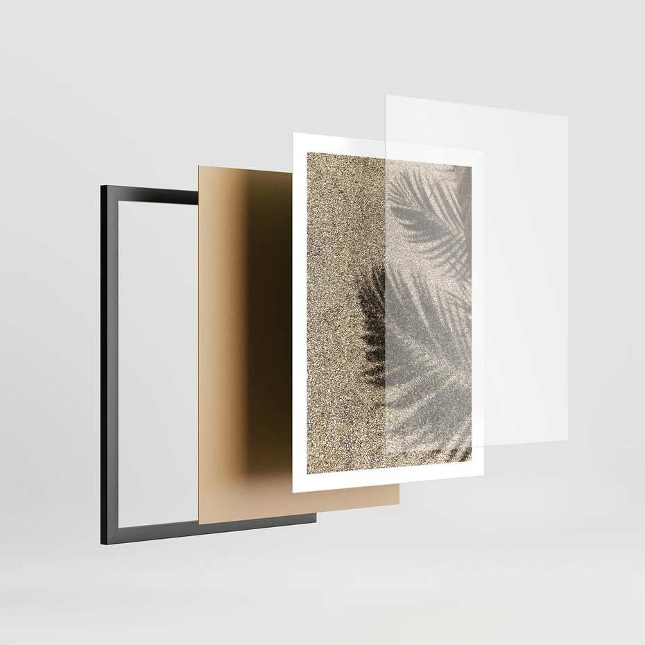 Plakat w ramie 50x70 - Plażowa Idylla - palma, cień na piasku - rama czarna