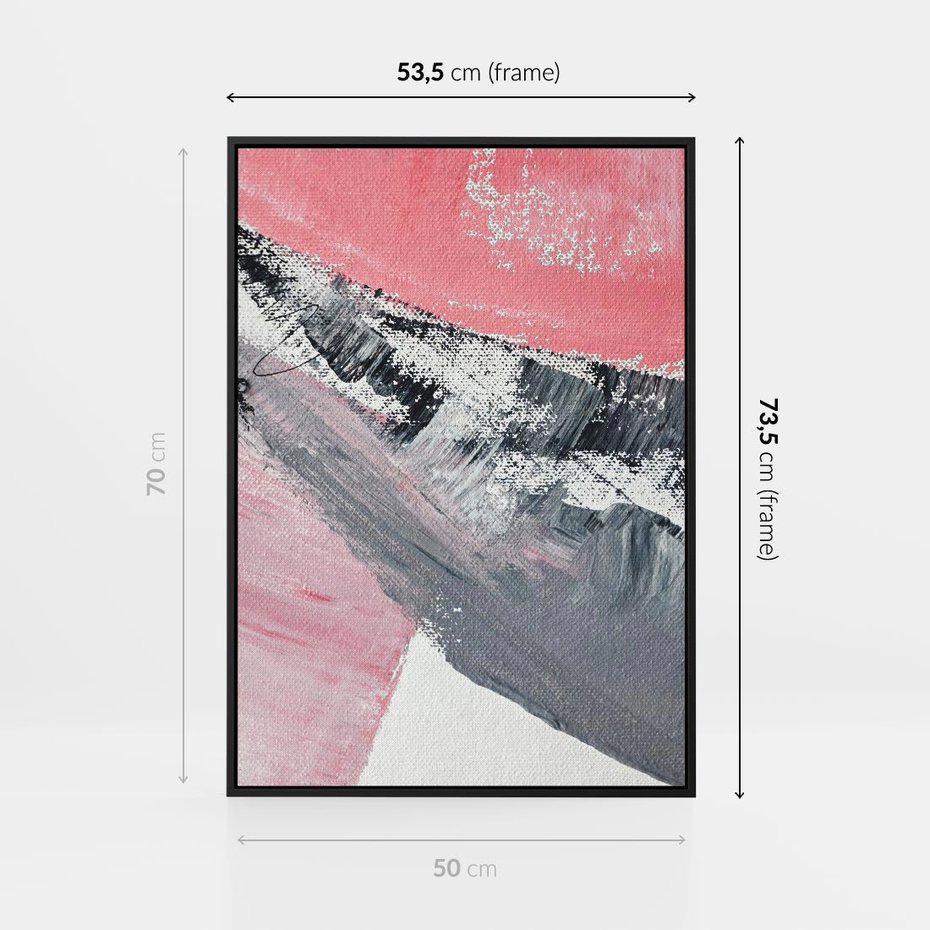 Obraz w ramie 50x70 - Kontrastujący Ruch Emocji - abstrakcyjne pasy farby, kolory róż szary czarny - rama czarna