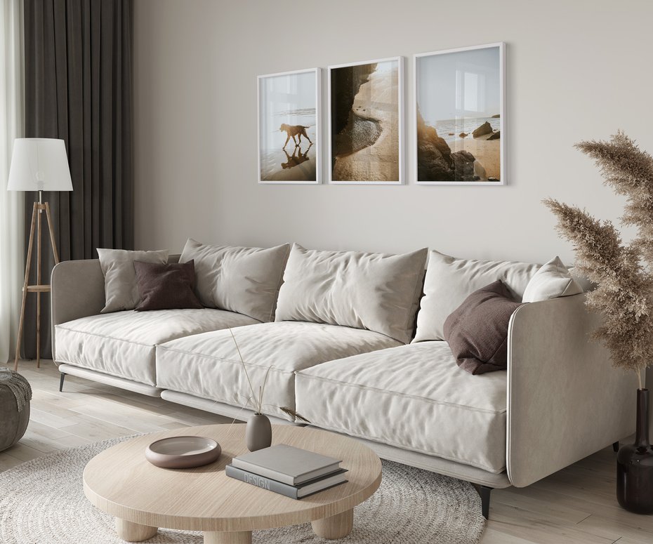 Zestaw obrazy w ramie 50x70 galeria - Zachód, słońca, na, plaży - rama biała