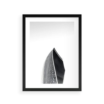 Plakat w ramie 50x70 - Czarno-Biały Wieżowiec - architektura, wieżowiec - rama czarna