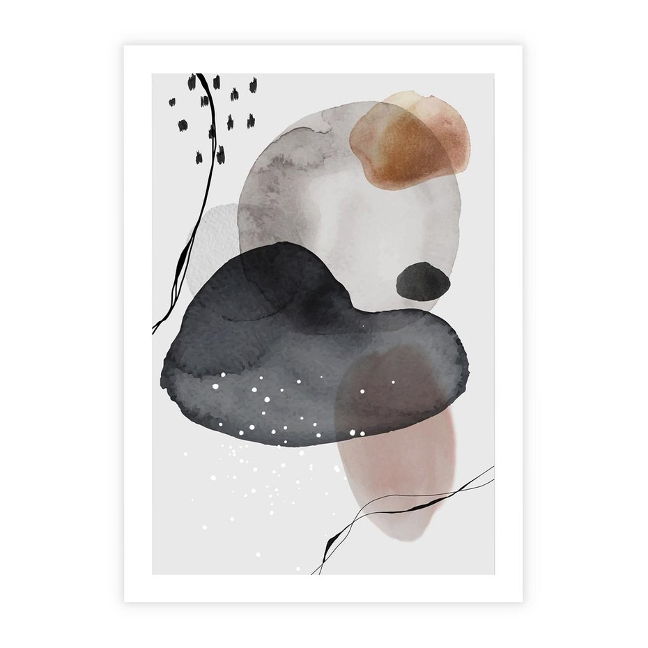 Plakat bez ramy 30x40 - Impresje Harmonii - abstrakcyjne plamy akwarelowe, czarny szkic