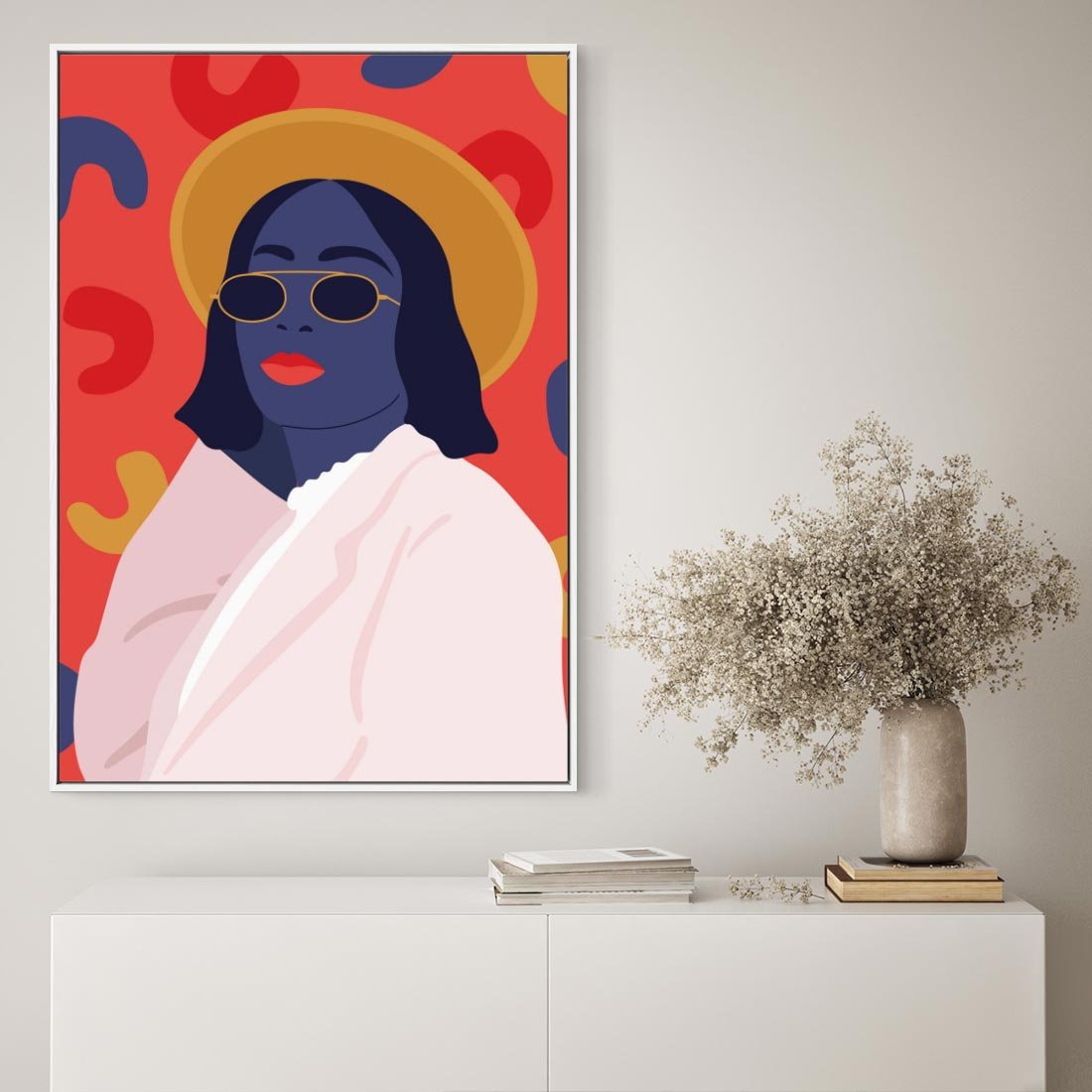 Obraz w ramie 70x100 - Kobieca Przenikliwość - nowoczesny plakat, styl retro - rama biała