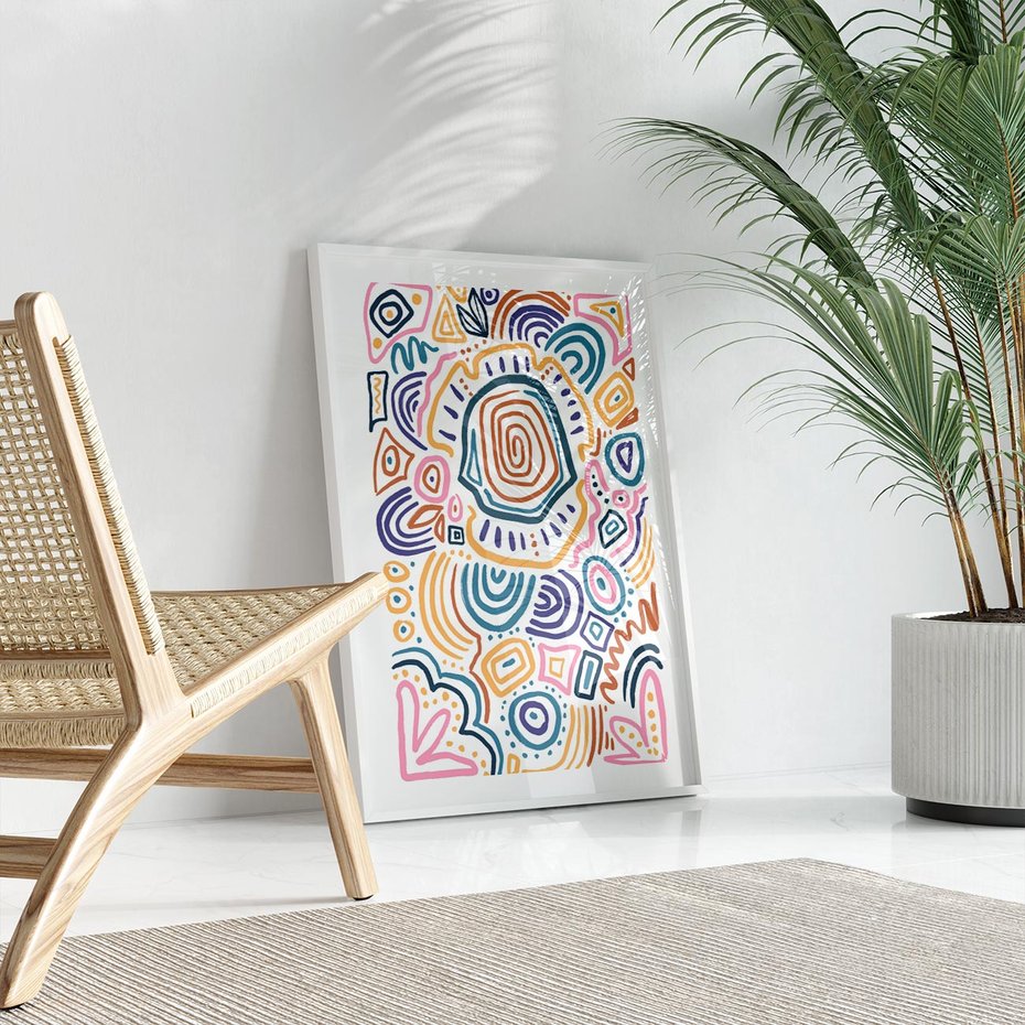 Plakat bez ramy 50x70 - Strukturalne Odbicia Boho - kolorowe etniczne wzory, tęczowe żywe kolory