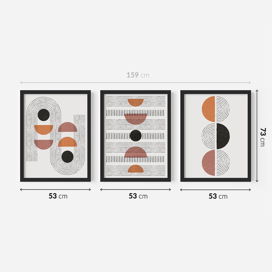 Zestaw obrazy w ramie 50x70 galeria - Geometryczne, scandi, minimalizm - rama czarna