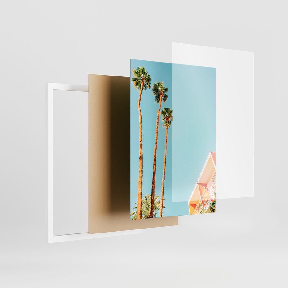 Zestaw obrazy w ramie 50x70 galeria - Pozytywny, cytat, plaża, palmy, wakacje - rama biała