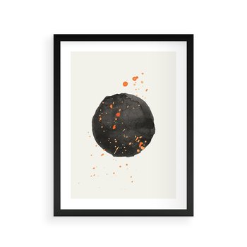 Plakat w ramie 40x50 - Wibracje Kolorów - abstrakcyjna czarna plama, rozsiane pomarańczowe kropki - rama czarna