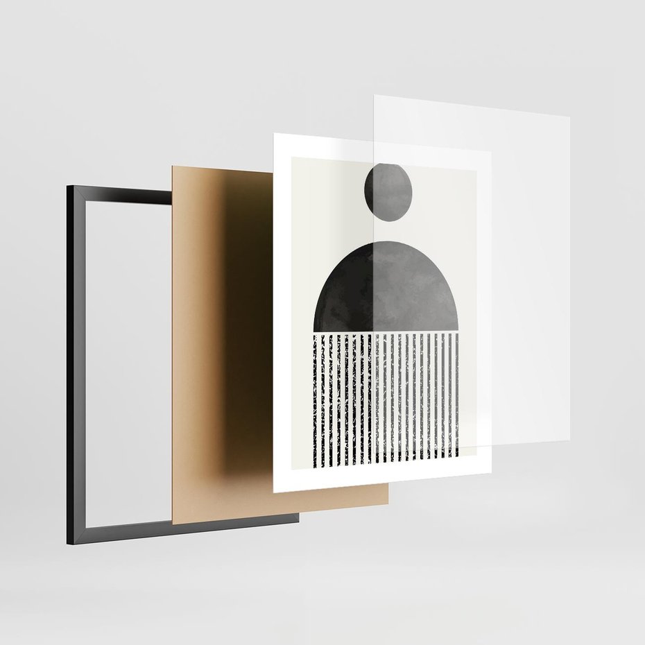 Plakat w ramie 40x50 - Księga Wibracji - abstrakcyjne czarno białe formy, minmalizm - rama czarna