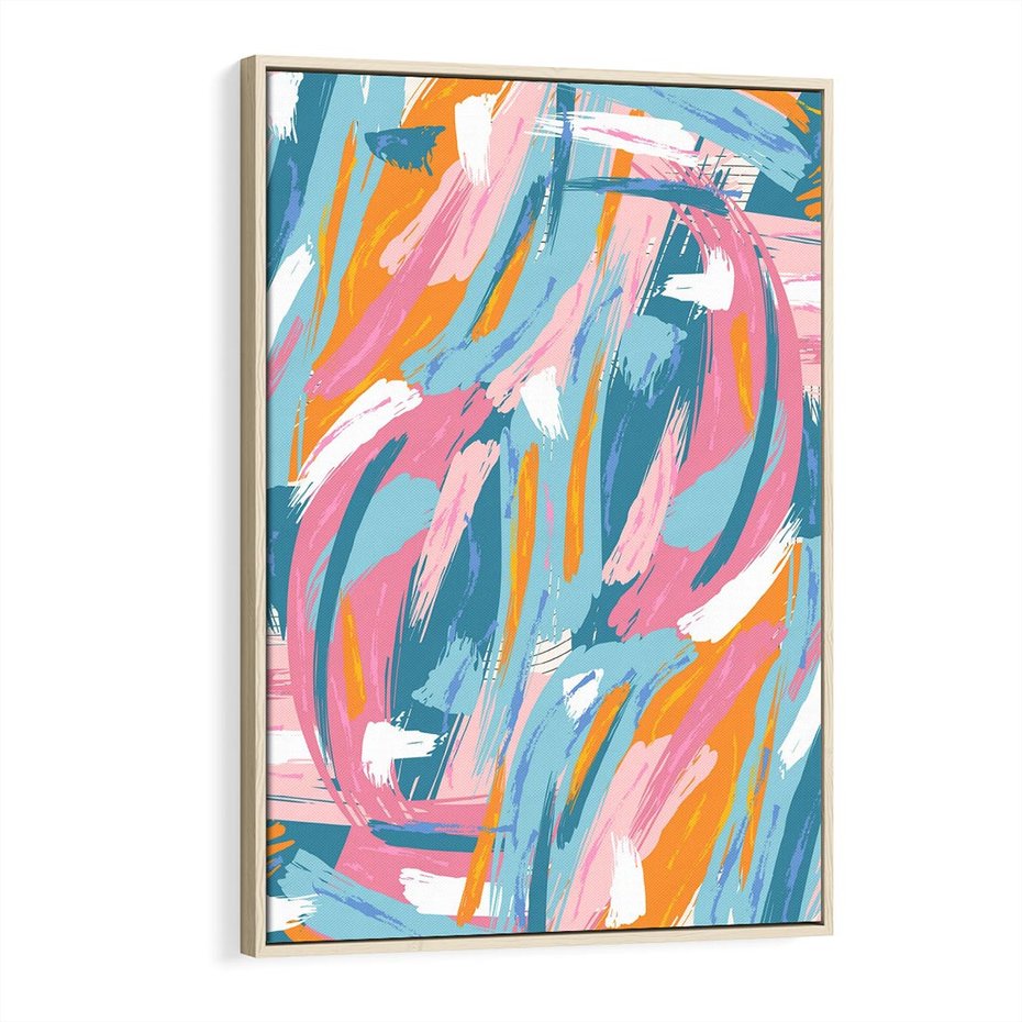 Obraz w ramie 80x120 - Refleksje w krainie abstrakcji - abstrakcja, energiczne pociągnięcia pędzla - rama drewno