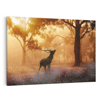 Obraz na płótnie 100x70 - Spotkanie jelena w lesie - jeleń, las