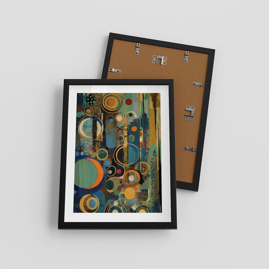Plakat w ramie 30x40 - Wibracje Wymyślnych Form - abstrakcyjny obraz, mnogość kolorów - rama czarna