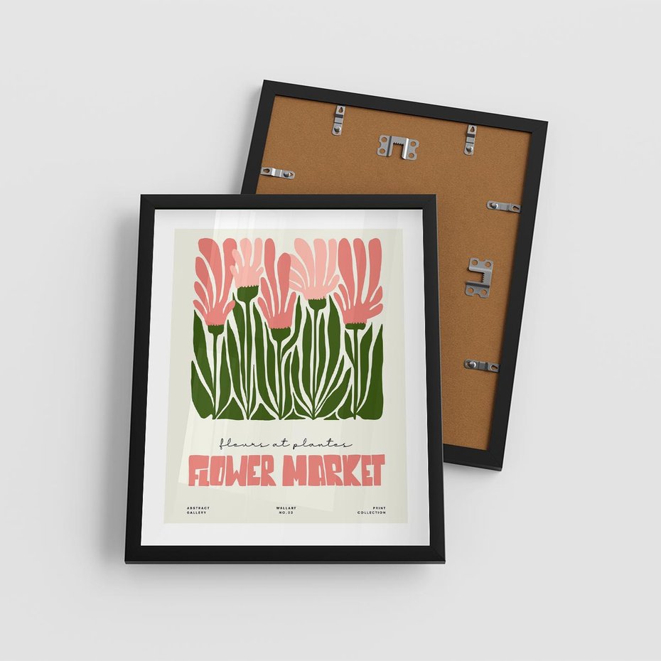 Plakat w ramie 40x50 - Symfonia Kolorowych Kształtów - nowoczesna grafika, kwiatowa kompozycja - rama czarna