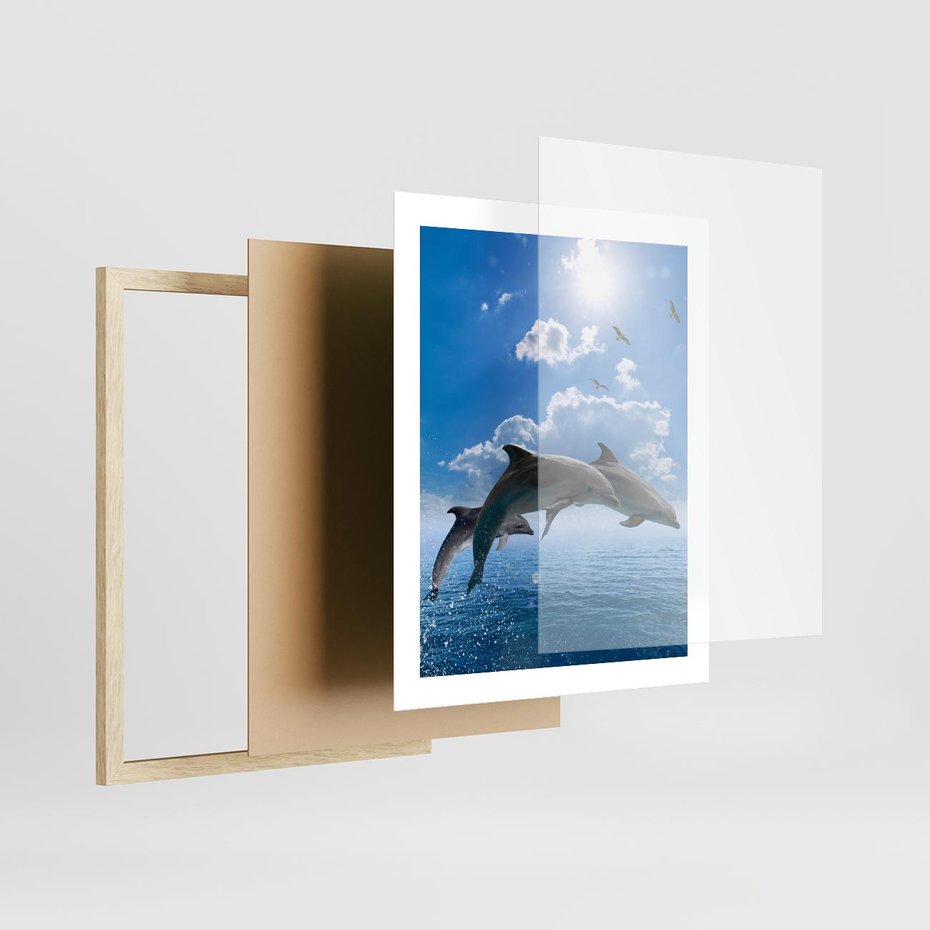 Plakat w ramie 40x50 - Spotkanie z naturą - morze, delfiny - rama drewno