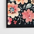 Obraz w ramie 50x50 - Labirynty melancholii - akwarelowe, pastelowe kwiaty na czarnym tle - rama czarna